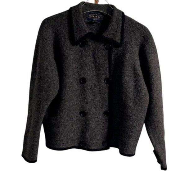 Herman Geist Petite Gray Boiled Wool Double Breasted Cardigan SIZE-PL - Picture 1 of 5